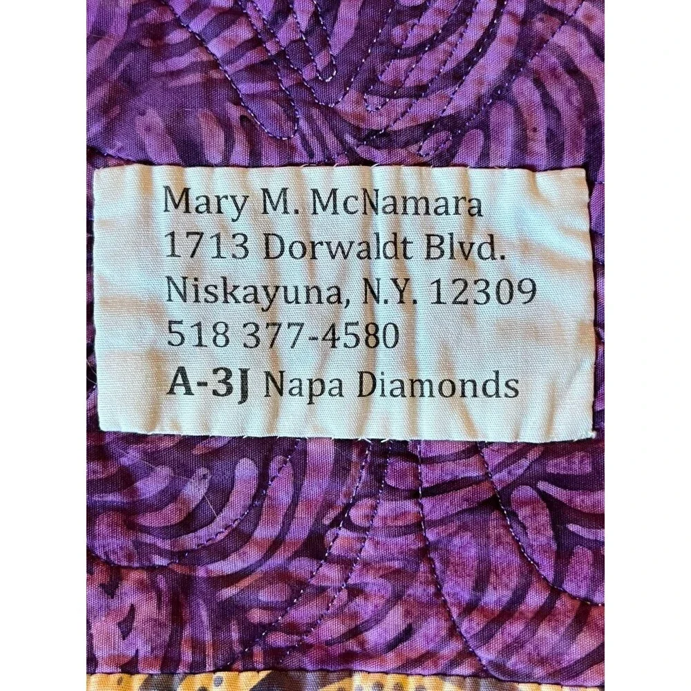 Cottage Core Hand Made QUILT Wall Hanging 75 X 58” Purple Napa Diamonds NEW
